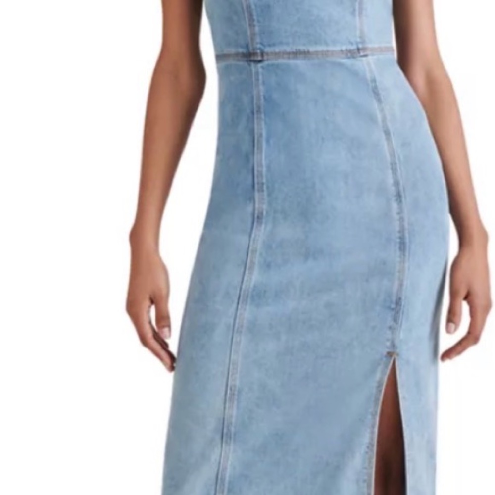Steve Madden Light Blue Denim Midi Dress with Front Slit